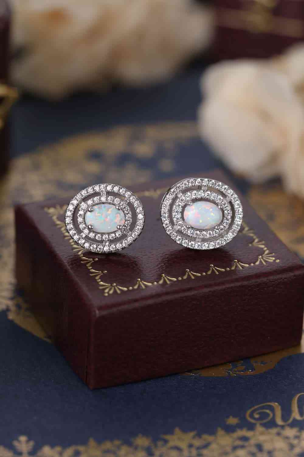 925 Sterling Silver Opal Round Stud Earrings - AllIn Computer