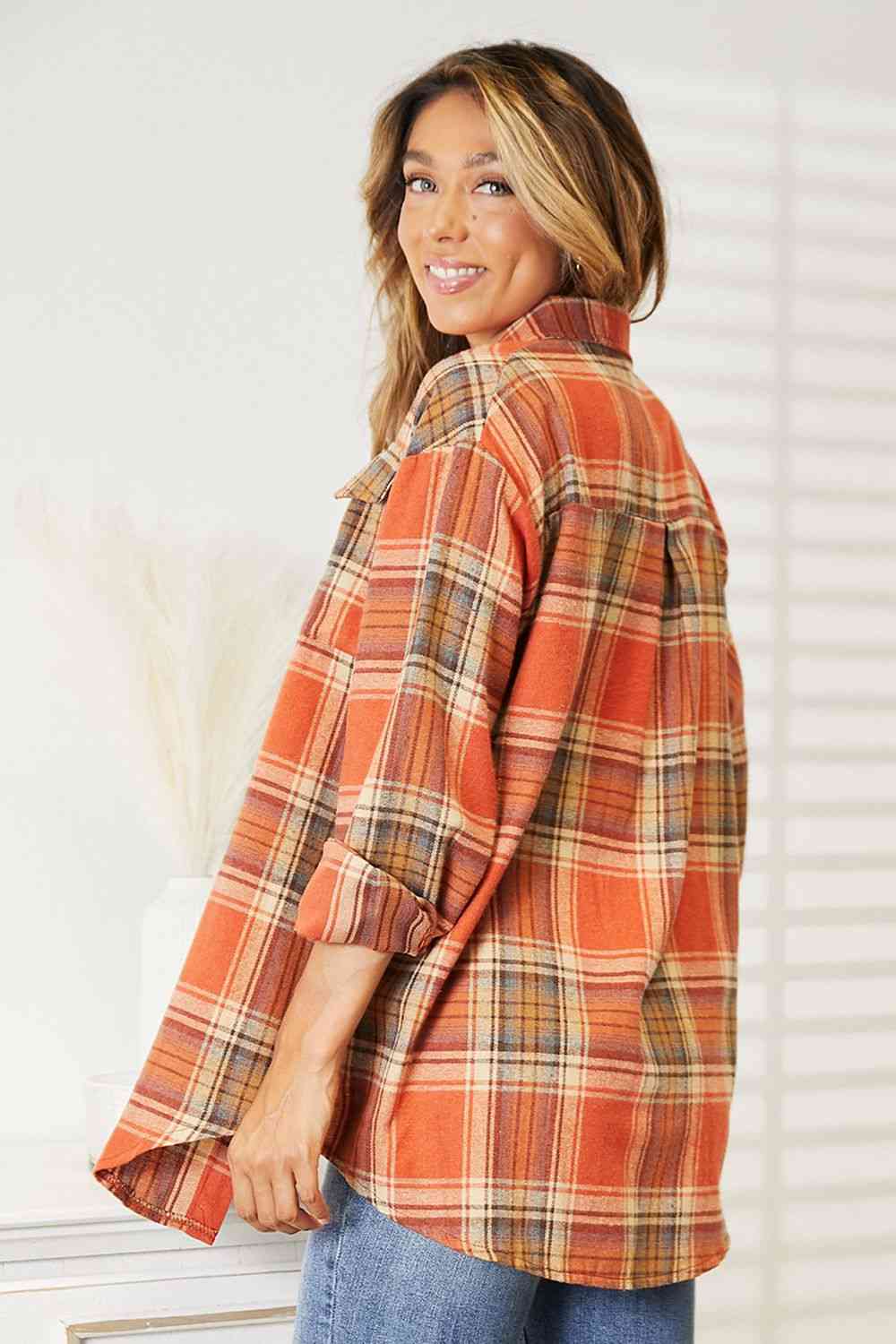 Double Take Plaid Dropped Shoulder Shirt - AllIn Computer