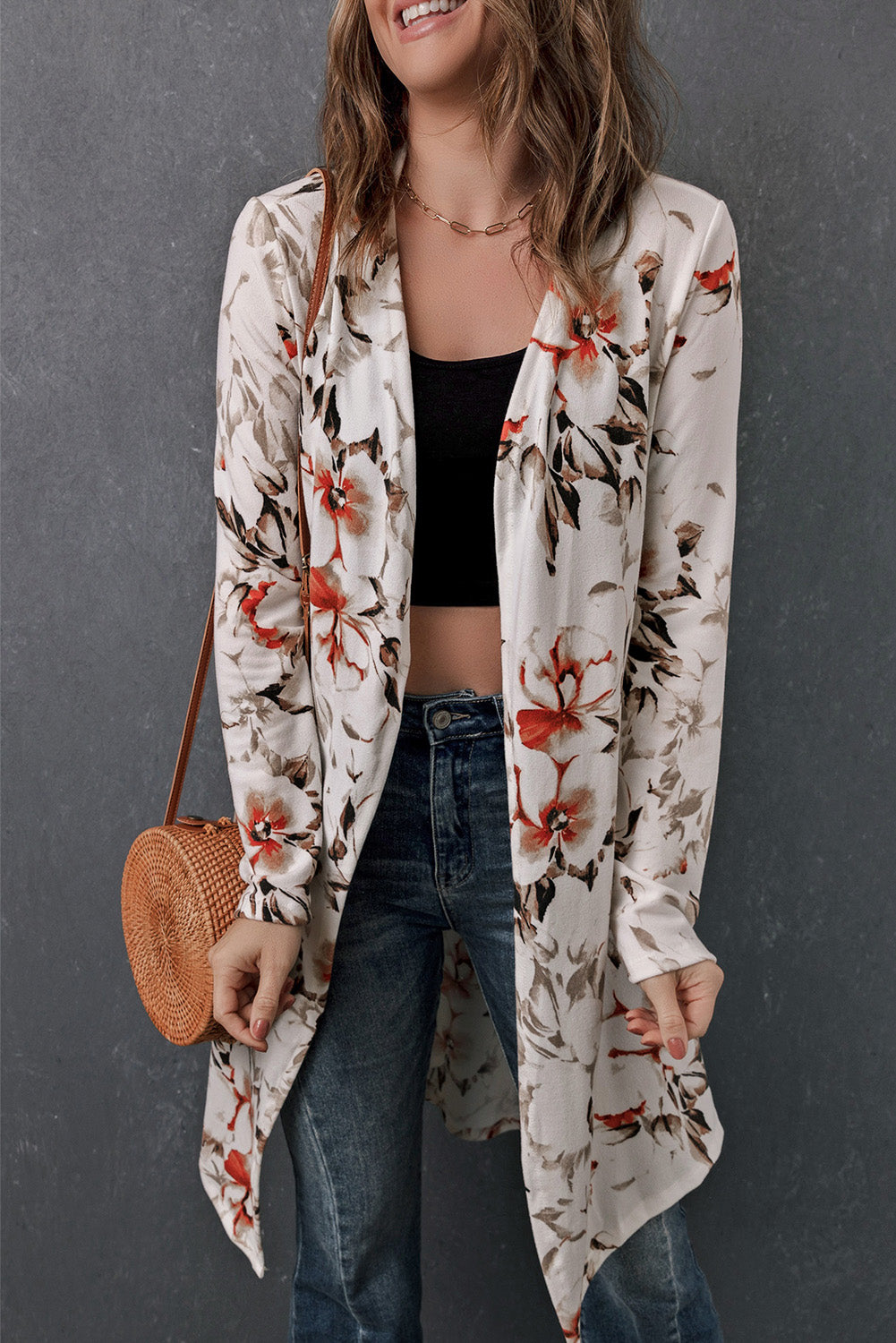 Double Take Printed Open Front Longline Cardigan - AllIn Computer