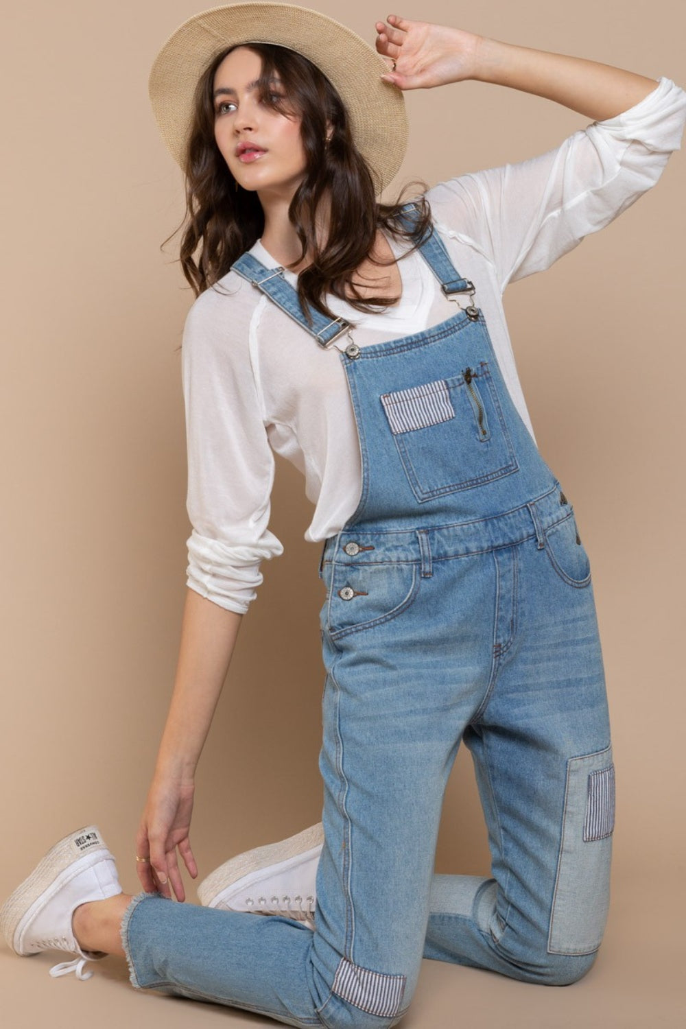 POL Front Chest Zipper Slim Leg Denim Overalls - AllIn Computer