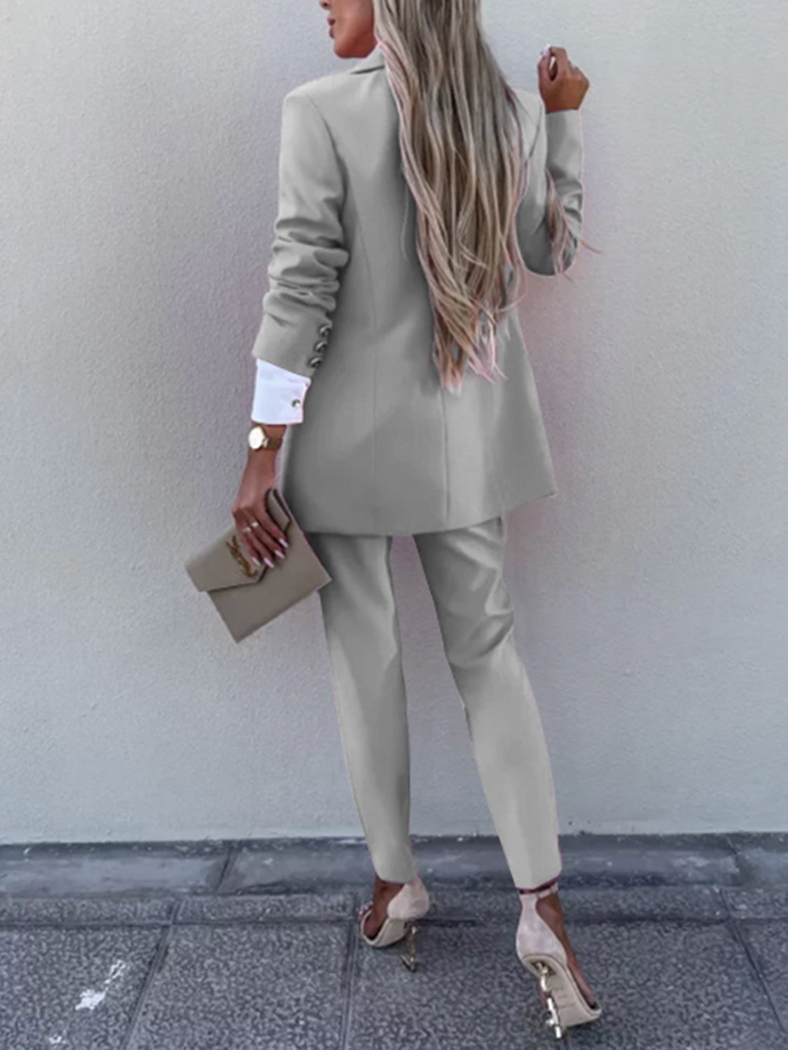 Lapel Collar Long Sleeve Blazer and Pants Set - AllIn Computer