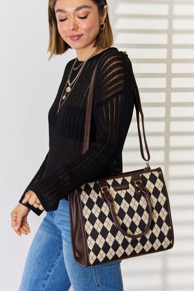 David Jones Argyle Pattern PU Leather Handbag - AllIn Computer