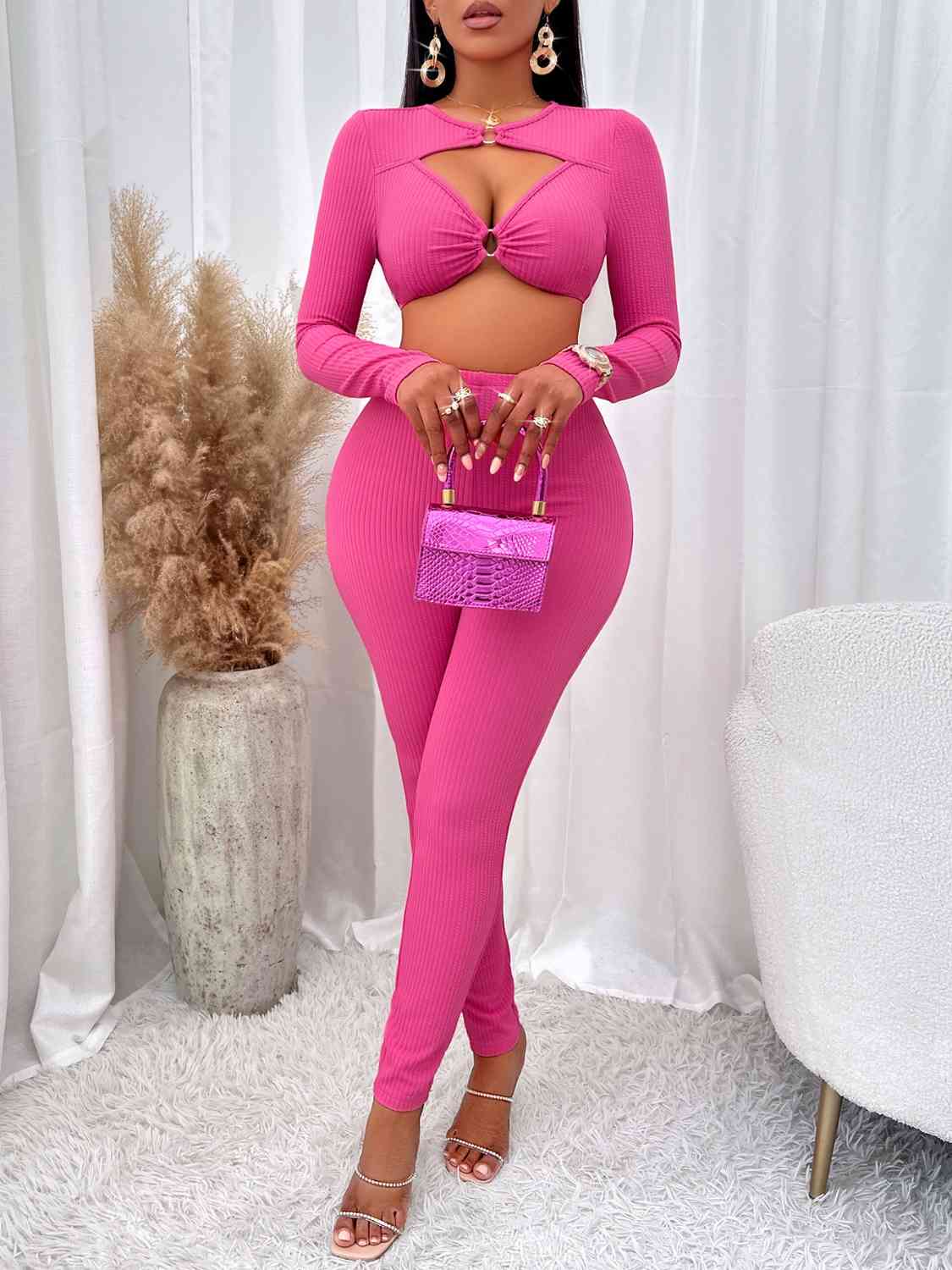Cutout Cropped Top and Leggings Set - AllIn Computer