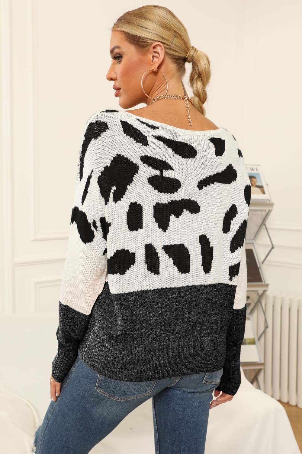 Full Size Two-Tone Boat Neck Sweater - AllIn Computer