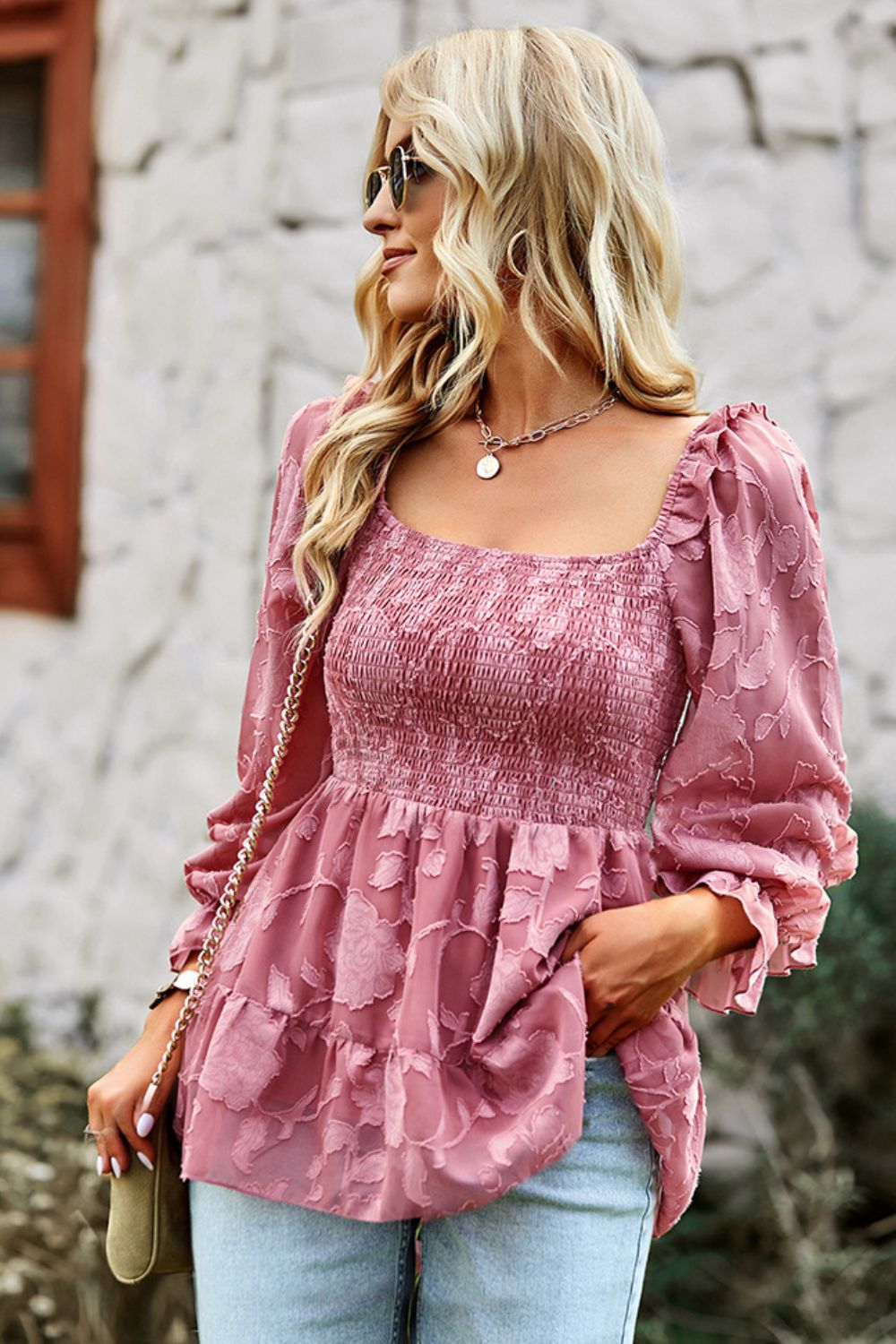 Double Take Smocked Square Neck Flounce Sleeve Blouse - AllIn Computer
