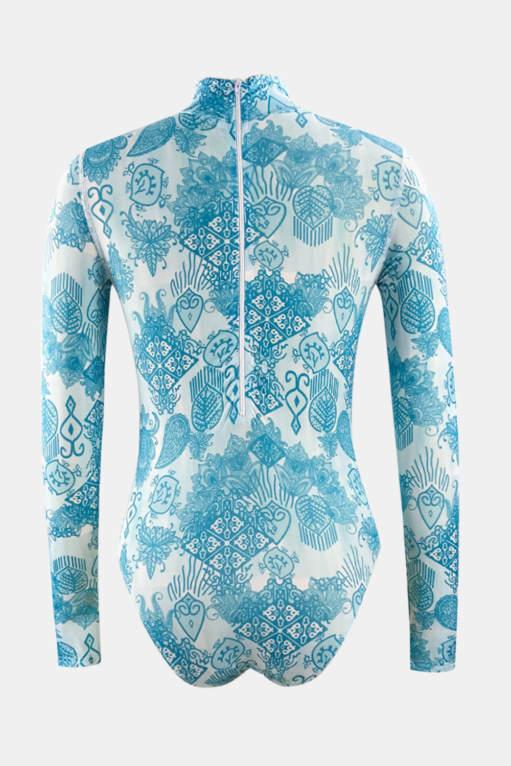 Printed Mock Neck Long Sleeve One-Piece Swimwear - AllIn Computer