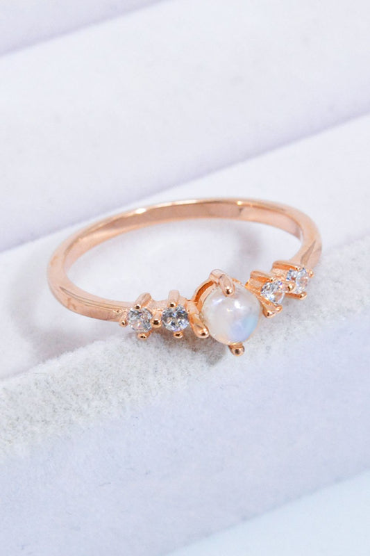 Natural Moonstone and Zircon 18K Rose Gold-Plated Ring - AllIn Computer