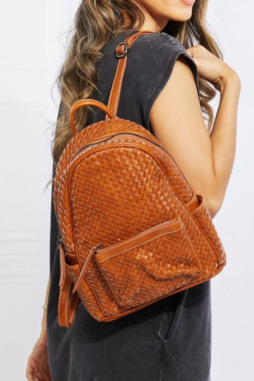 SHOMICO Certainly Chic Faux Leather Woven Backpack - AllIn Computer