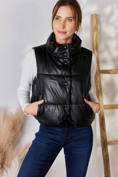 Love Tree Faux Leather Snap and Zip Closure Vest Coat - AllIn Computer