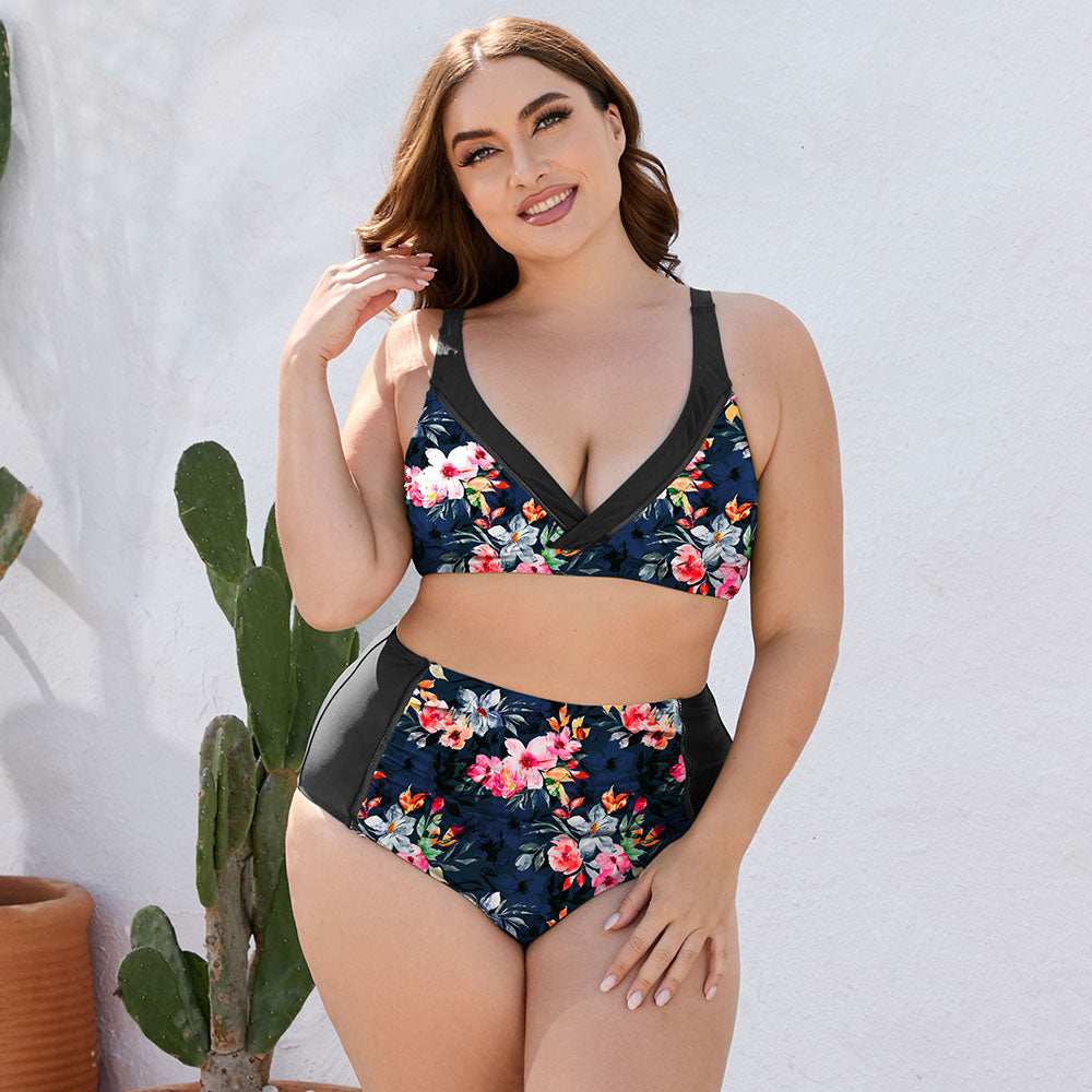 Plus Size Floral High Waist Two-Piece Swim Set - AllIn Computer