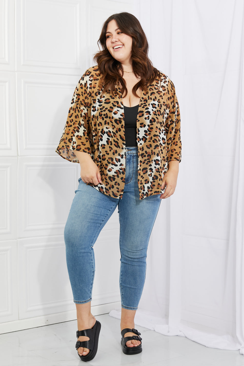 Melody Wild Muse Full Size Animal Print Kimono in Camel - AllIn Computer