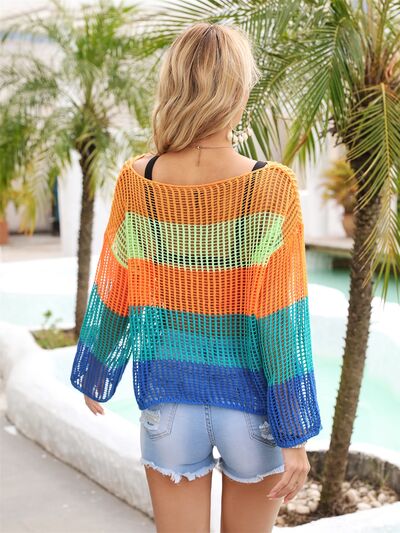 Color Block Openwork Boat Neck Cover Up - AllIn Computer
