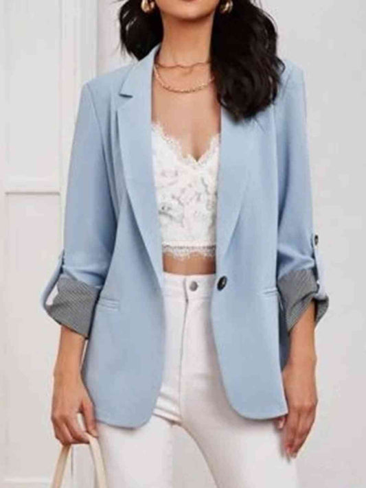 Lapel Collar Roll-Tab Sleeve Blazer - AllIn Computer