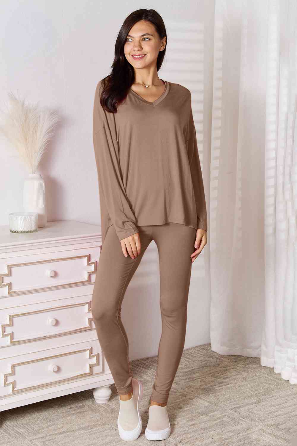 Basic Bae Full Size V-Neck Soft Rayon Long Sleeve Top and Pants Lounge Set - AllIn Computer