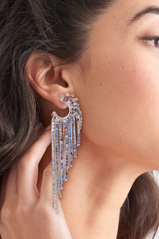 Fringed Rhinestone Zinc Alloy Dangle Earrings - AllIn Computer