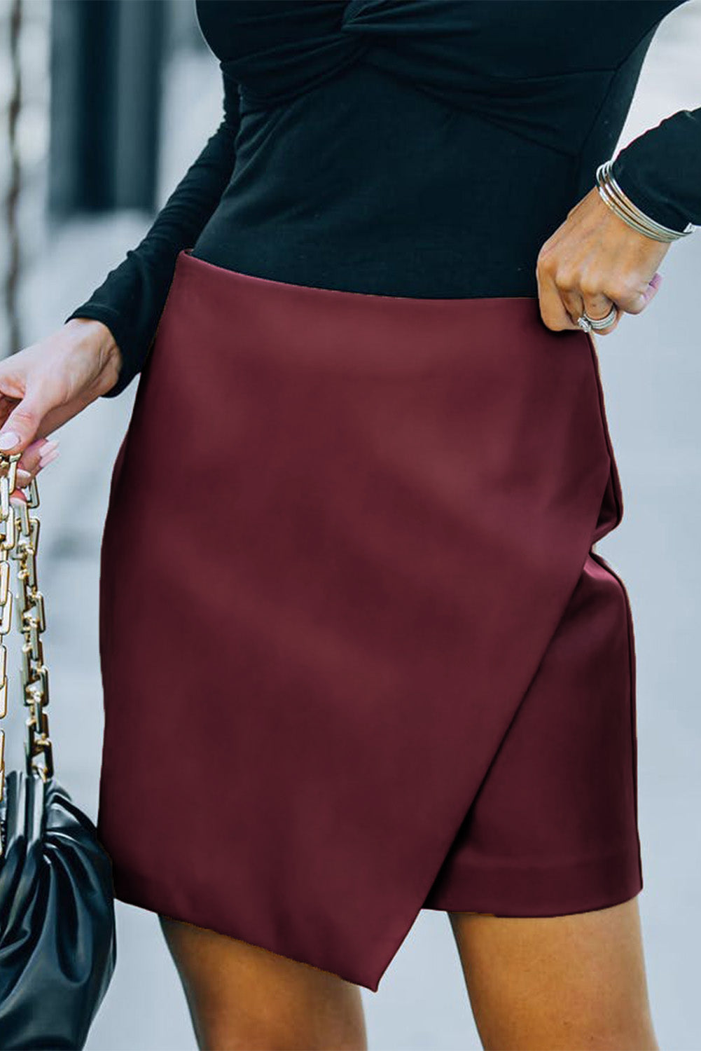 Double Take Asymmetrical PU Leather Mini Skirt - AllIn Computer