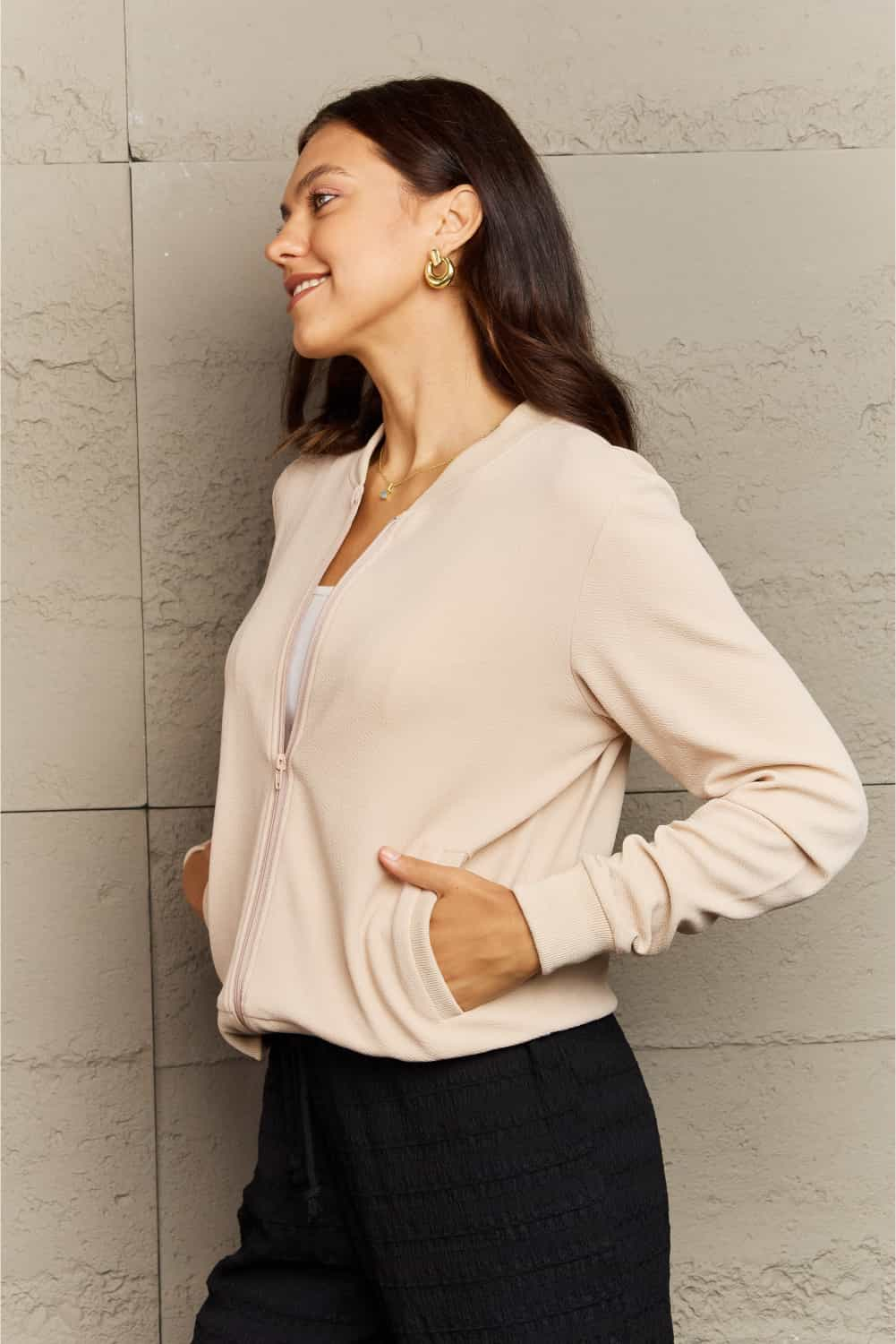 Ninexis Full Size Round Neck Long Sleeve Jacket - AllIn Computer