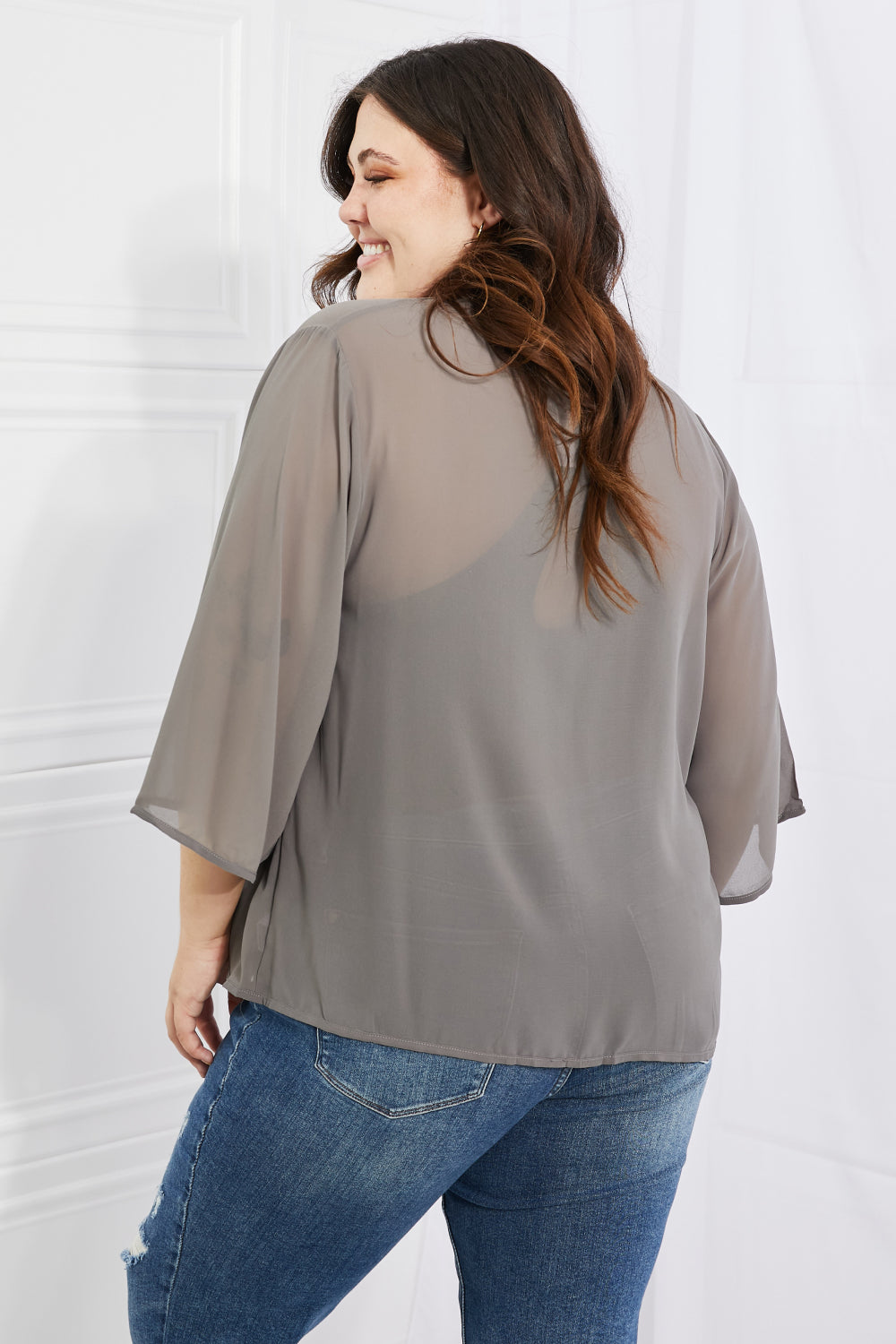 Melody Just Breathe Full Size Chiffon Kimono in Grey - AllIn Computer