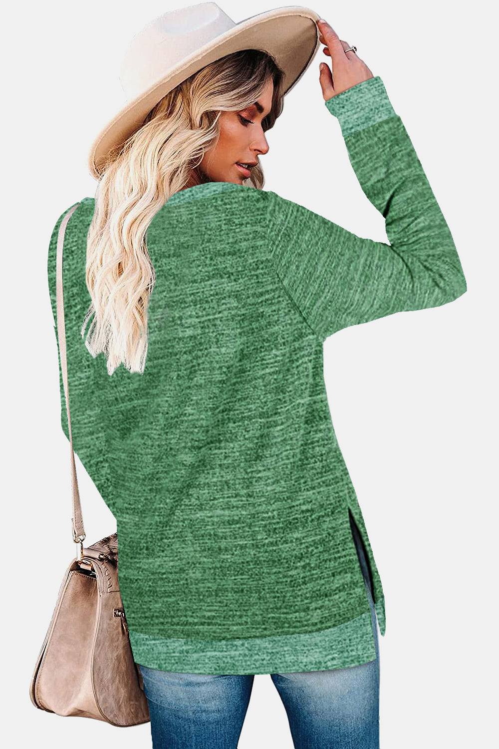 Round Neck Long Sleeve Slit T-Shirt - AllIn Computer