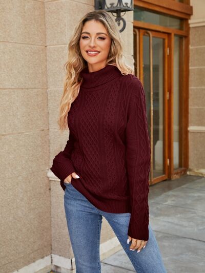 Cable-Knit Mock Neck Sweater - AllIn Computer