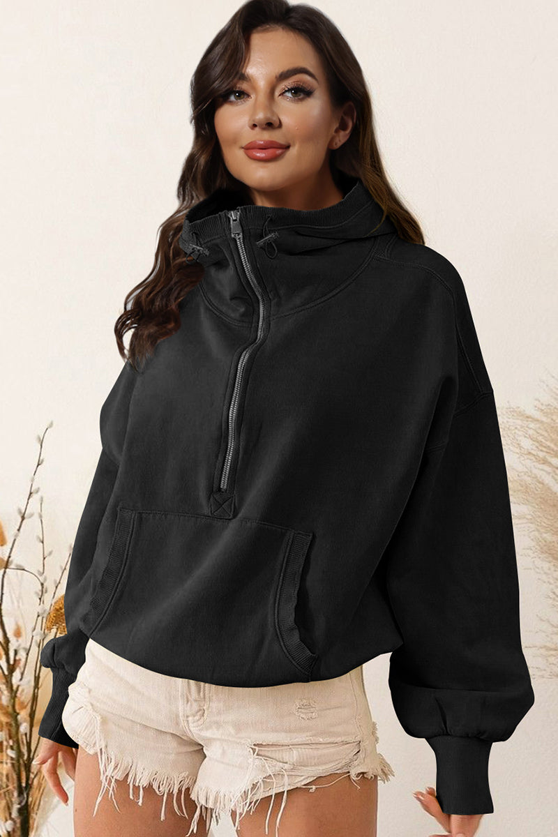 Zip-Up Dropped Shoulder Hoodie - AllIn Computer