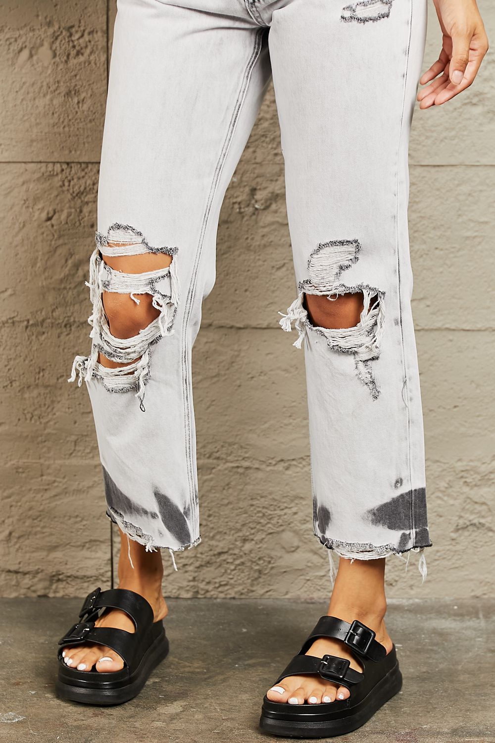 BAYEAS Acid Wash Accent Cropped Mom Jeans - AllIn Computer