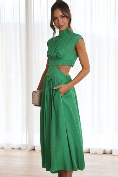 Cutout Mock Neck Sleeveless Dress - AllIn Computer