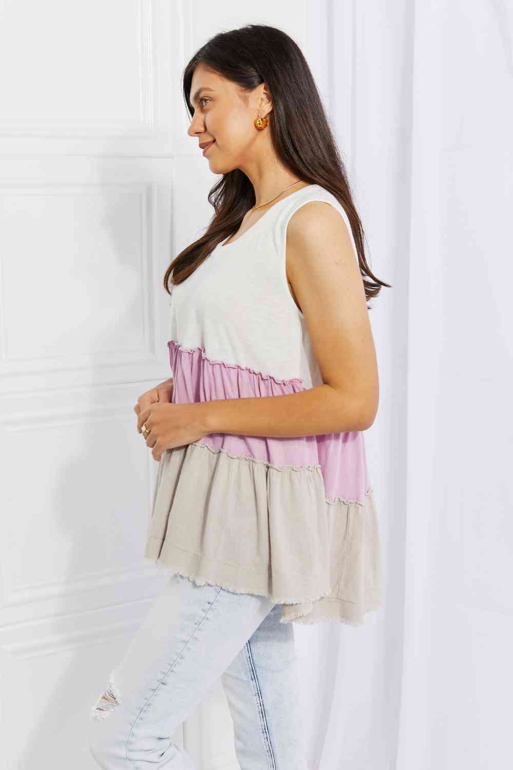 White Birch Full Size Watching the Sunset Color Block Babydoll Top - AllIn Computer