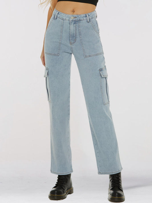 Straight Leg Jeans with Pockets - AllIn Computer