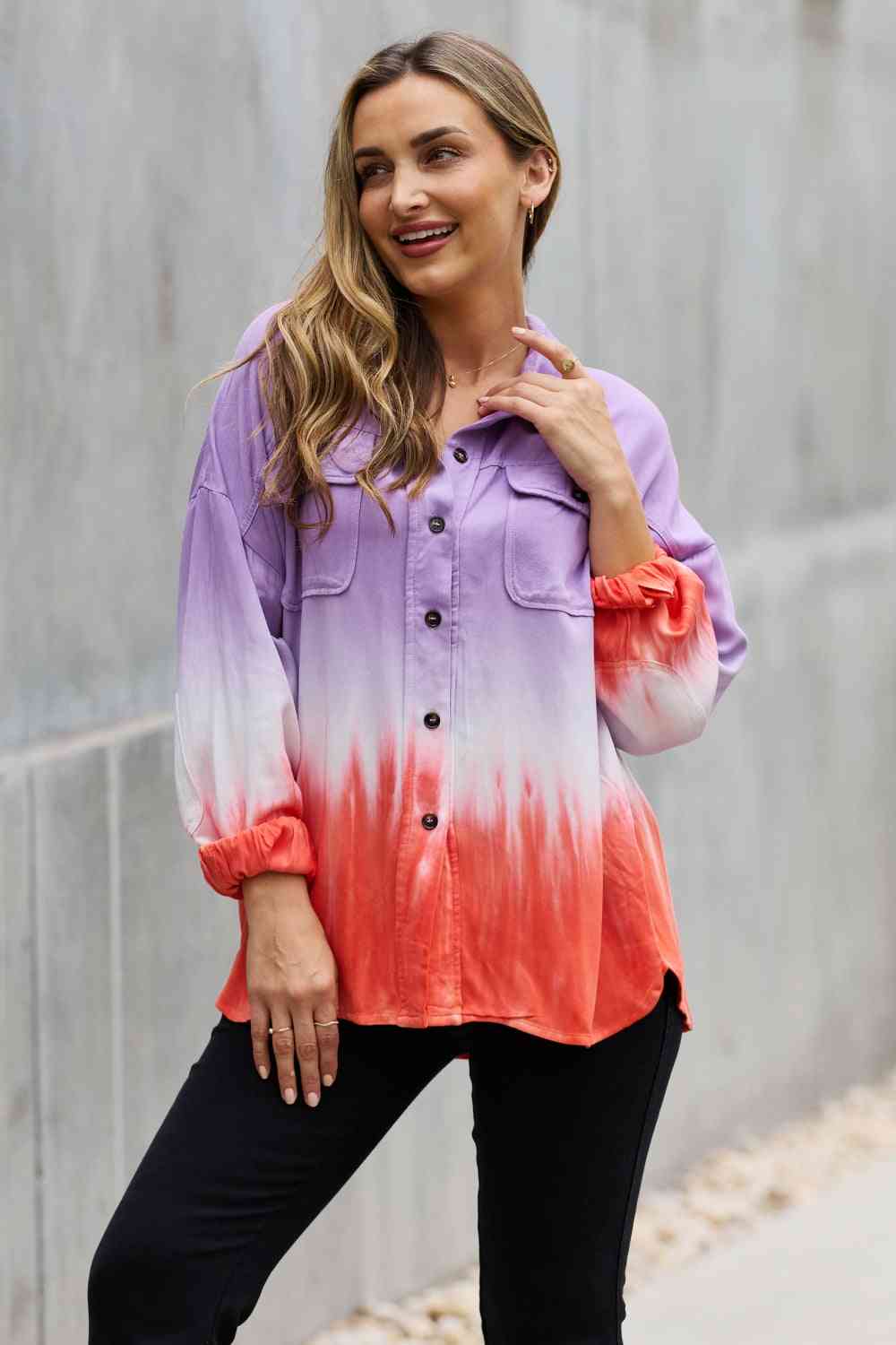 White Birch Relaxed Fit Tie-Dye Button Down Top - AllIn Computer