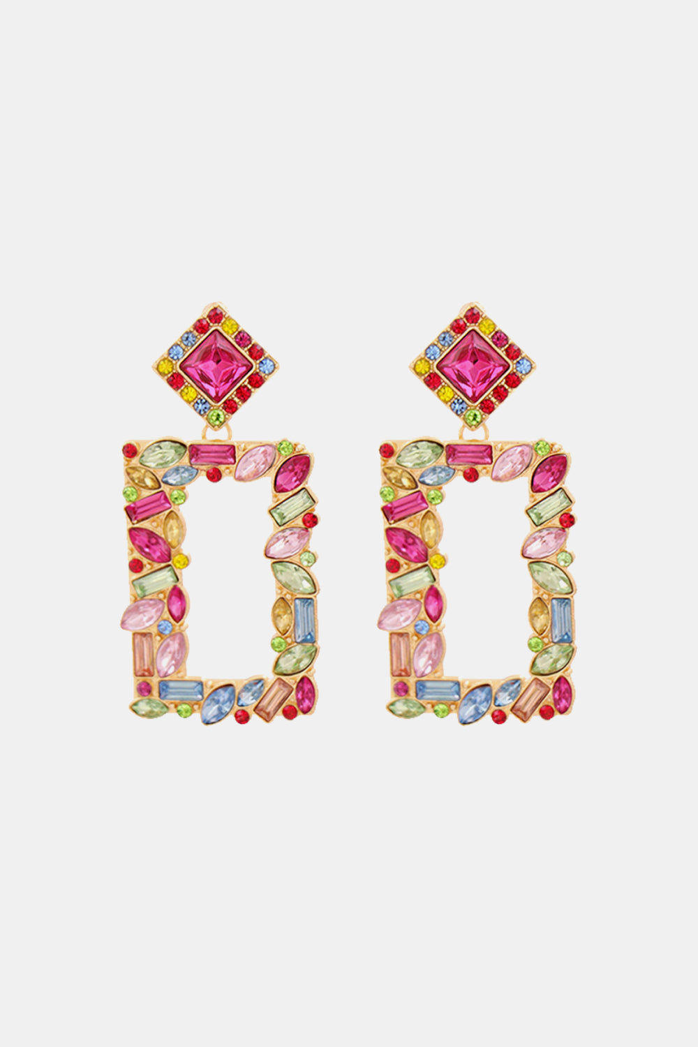 Square Shape Glass Stone Dangle Earrings - AllIn Computer