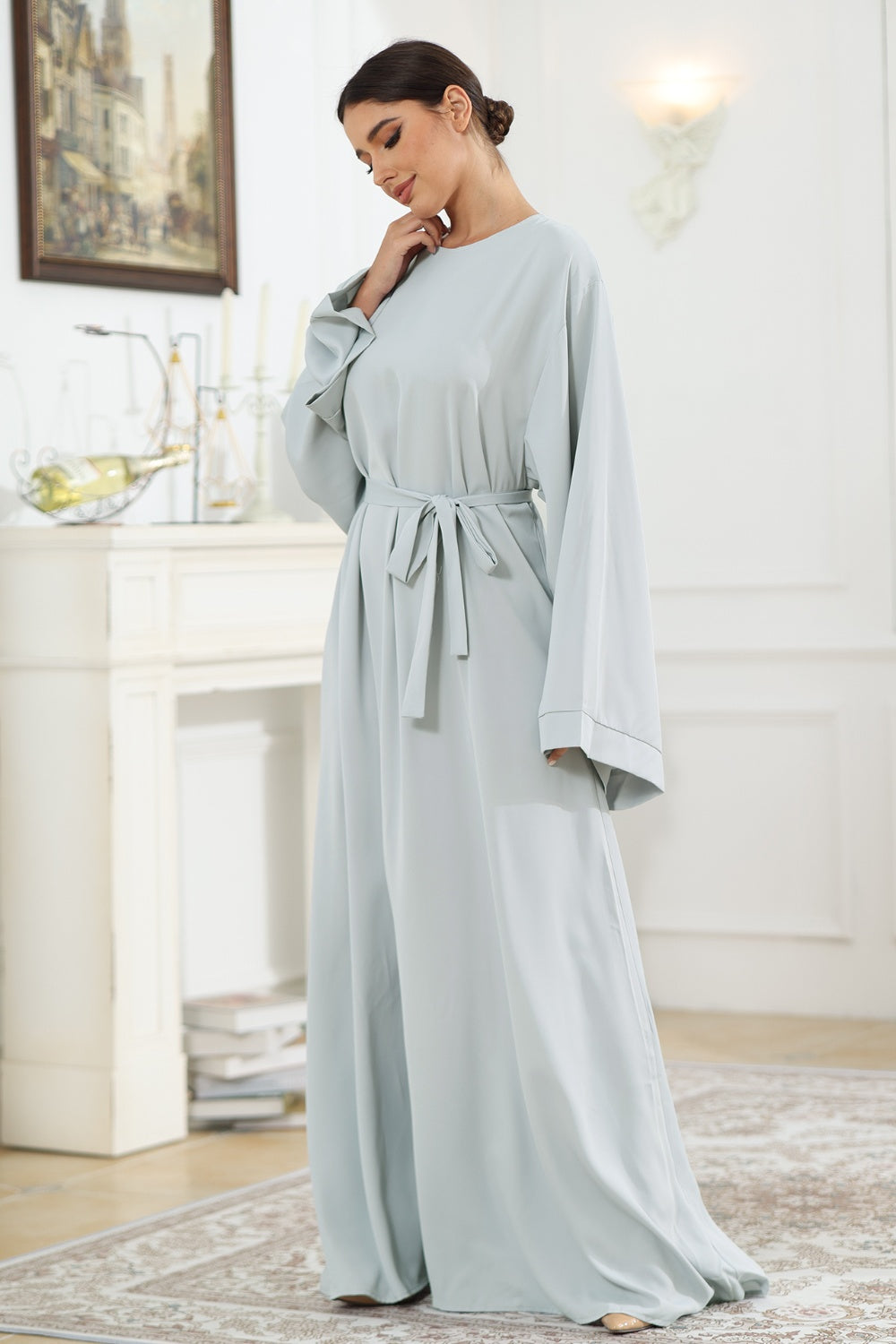 Round Neck Kimono Sleeve Tie Waist Dress - AllIn Computer