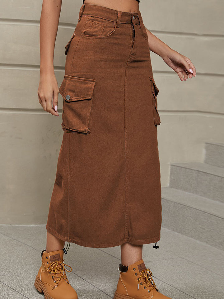 Drawstring Denim Skirt with Pockets - AllIn Computer