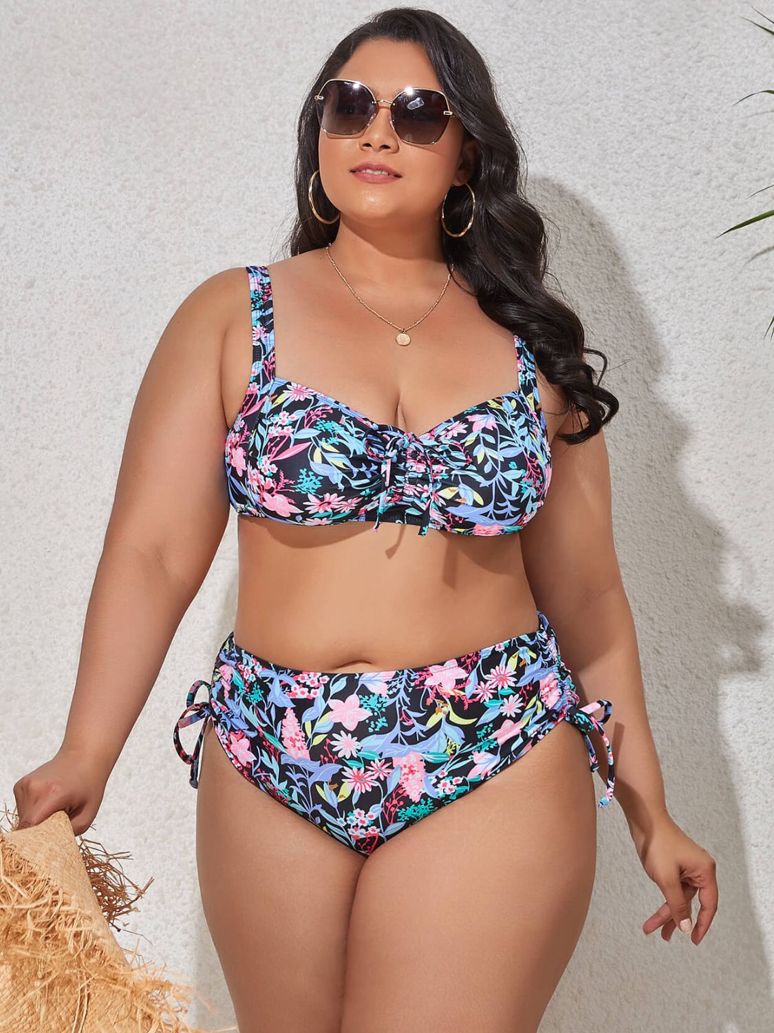 Plus Size Printed Drawstring Detail Bikini Set - AllIn Computer