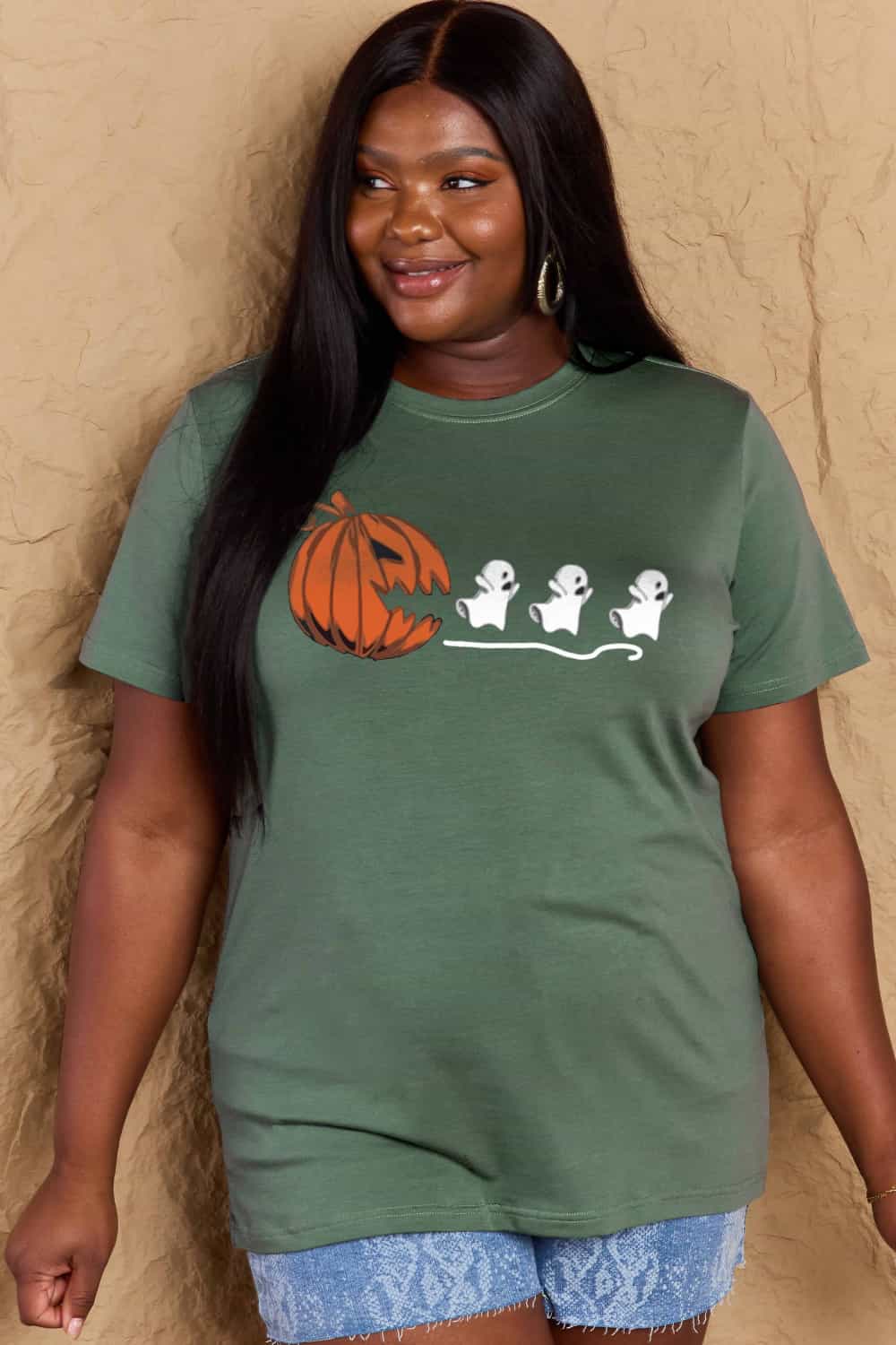 Simply Love Full Size Jack-O'-Lantern Graphic Cotton T-Shirt | CLOTHING,SHOES & ACCESSORIES | graphic shirts, plus size, Ship From Overseas, Shipping Delay 09/29/2023 - 10/04/2023, shirts, Simply Love, t-shirts, tshirts, Women's Apparel, women's clothing, women's fashion | Trendsi