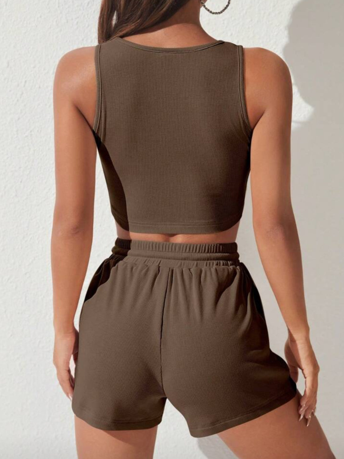 Scoop Neck Wide Strap Top and Drawstring Shorts Set - AllIn Computer