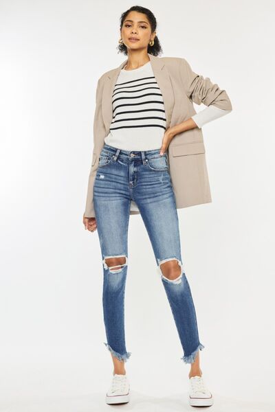 Kancan High Waist Distressed Raw Hem Ankle Skinny Jeans - AllIn Computer