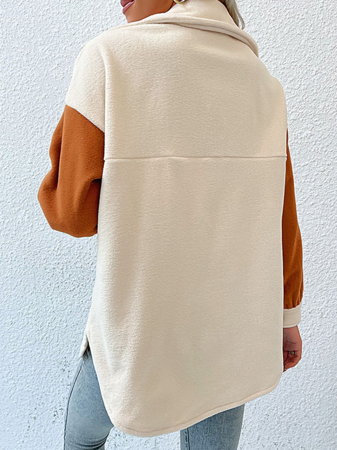 Double Take Contrast Button-Up Fleece Jacket - AllIn Computer