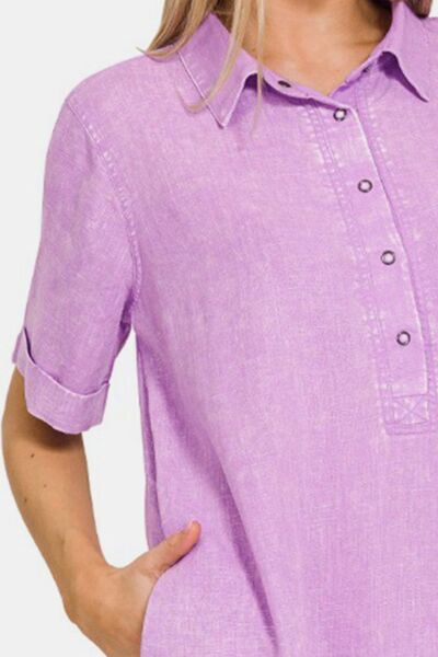 Zenana Washed Linen Raw Hem Dress with Pockets - AllIn Computer