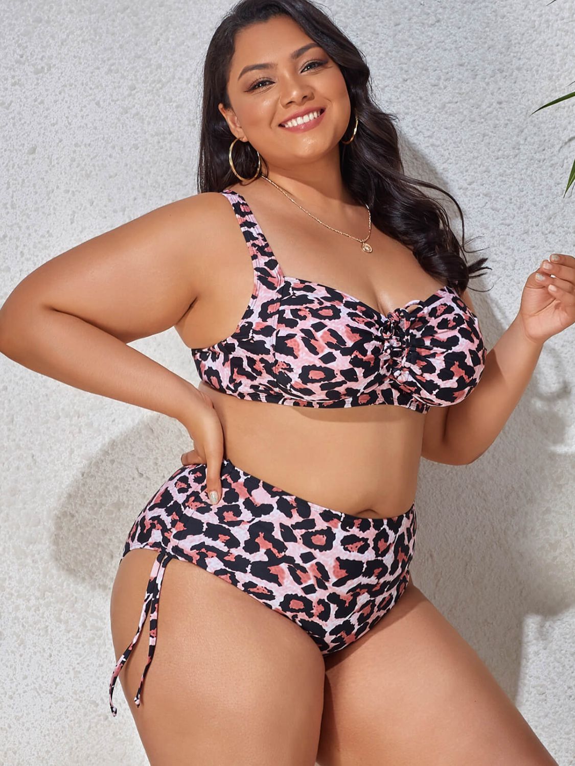 Plus Size Printed Drawstring Detail Bikini Set - AllIn Computer