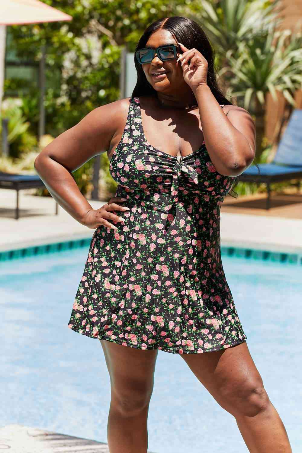 Marina West Swim Full Size Clear Waters Swim Dress in Black Roses - AllIn Computer