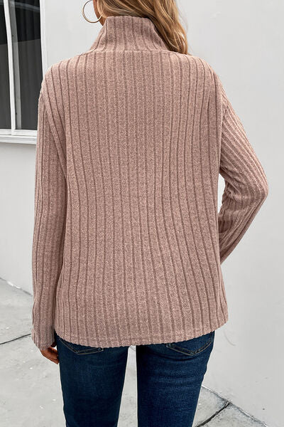 Ribbed Turtleneck Long Sleeve Sweater - AllIn Computer