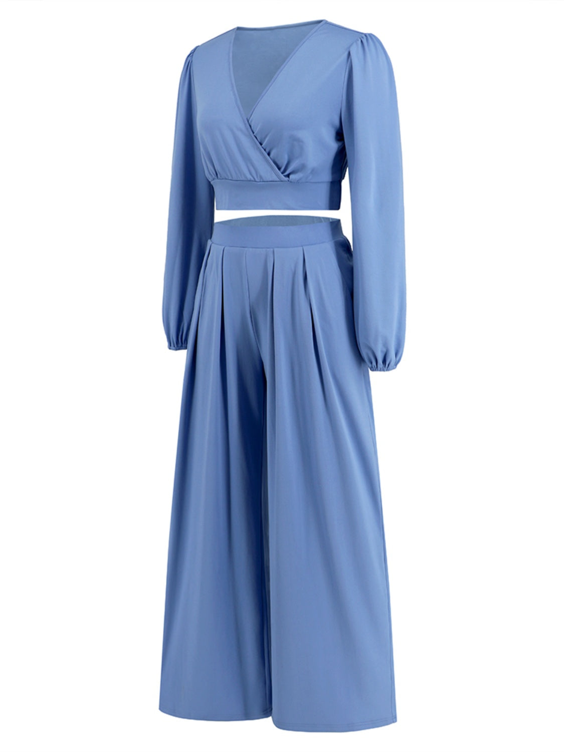 Surplice Top and Wide Leg Pants Set - AllIn Computer