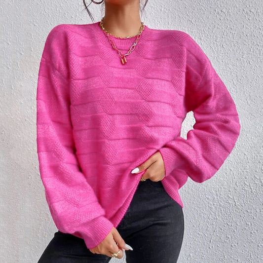 Round Neck Dropped Shoulder Sweater - AllIn Computer