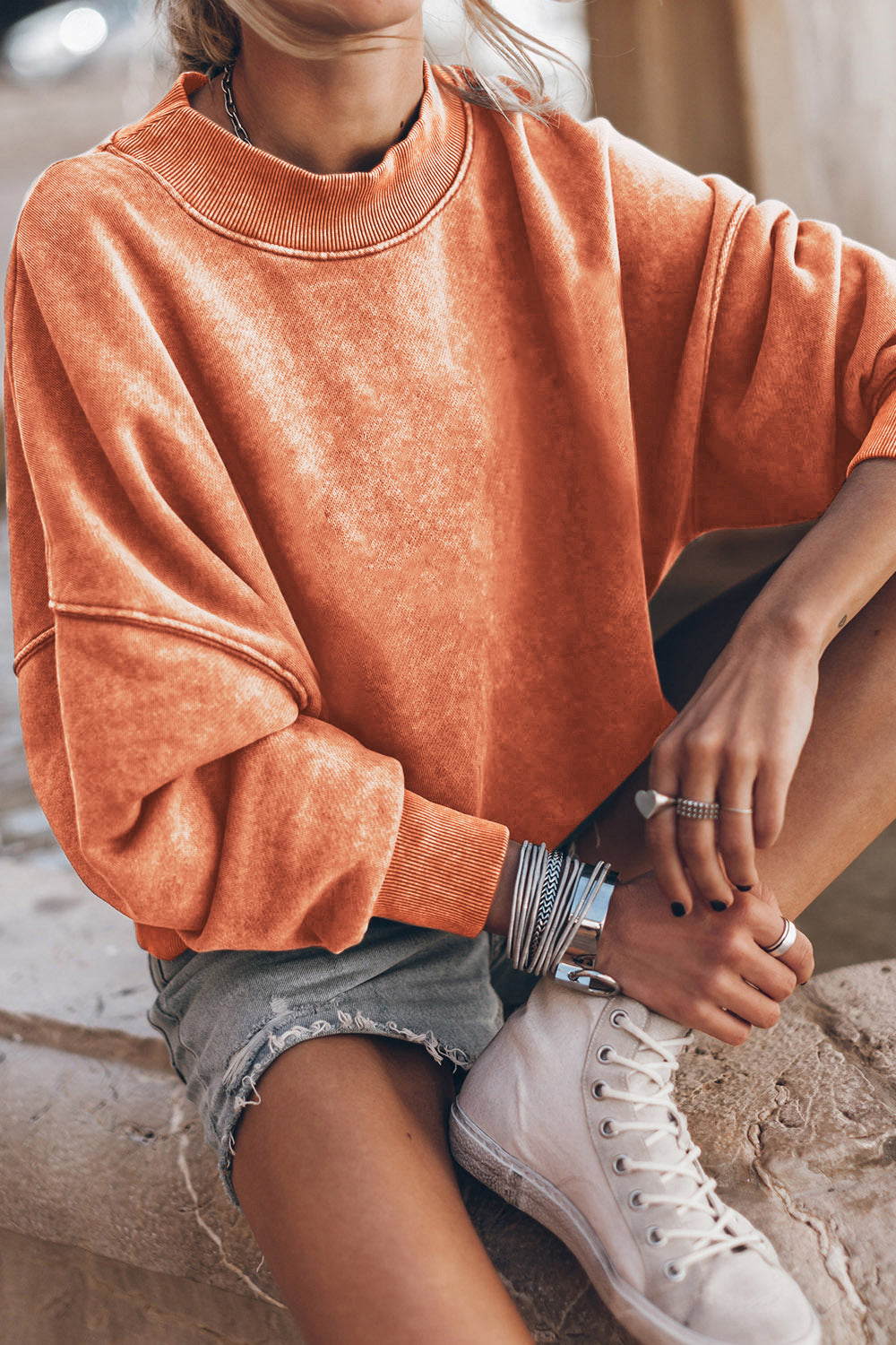 Round Neck Dropped Shoulder Sweatshirt - AllIn Computer