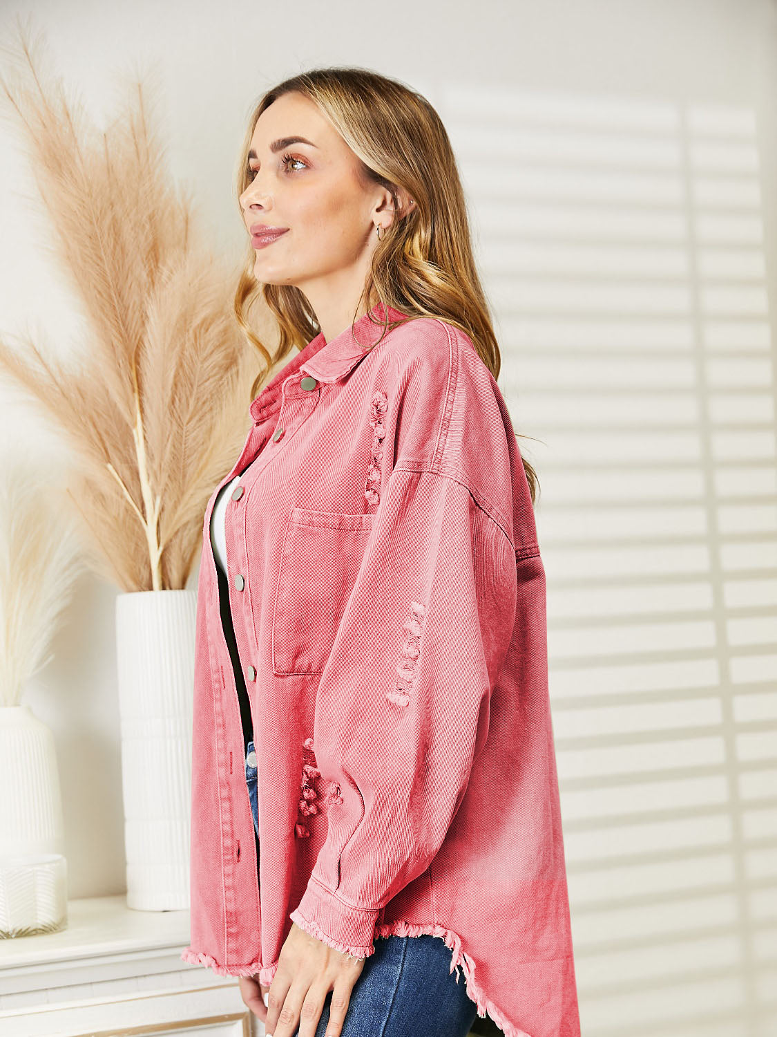 Distressed Raw Hem Denim Jacket - AllIn Computer
