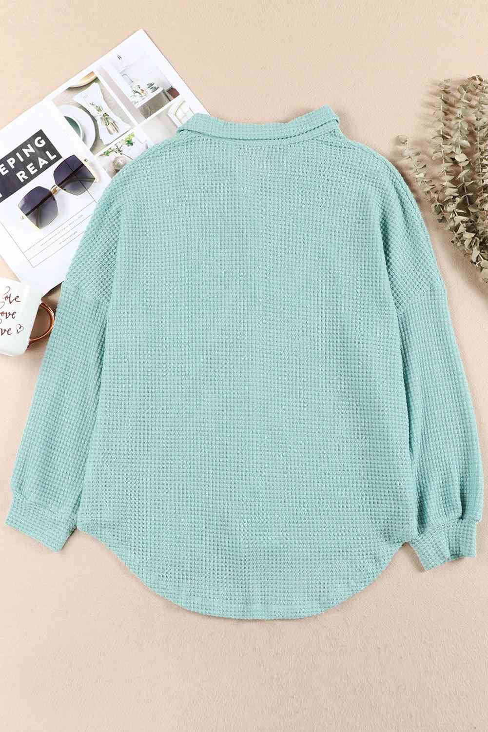 Waffle-Knit Button Up Long Sleeve Shirt with Pocket - AllIn Computer