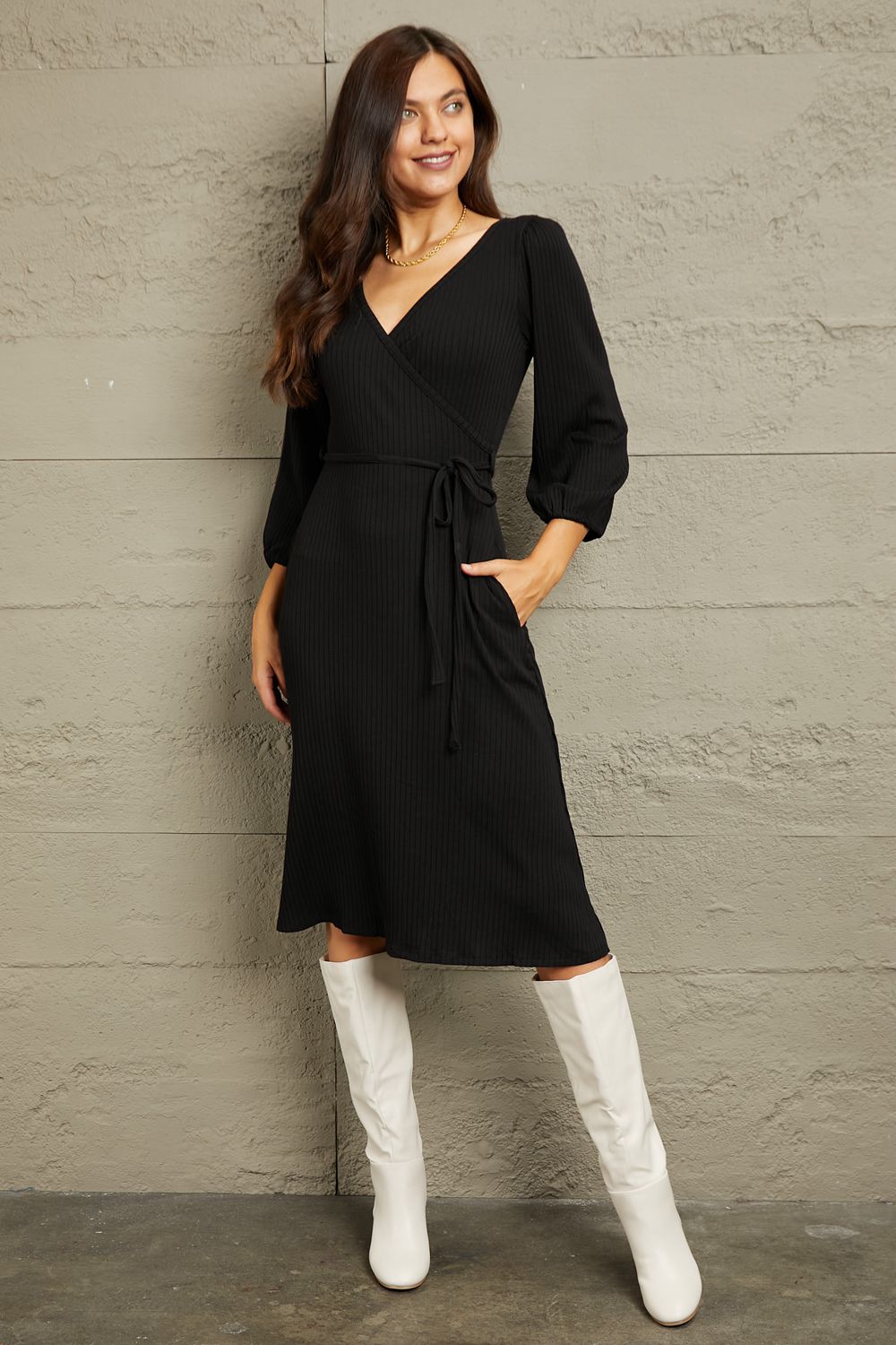 Culture Code Full Size Surplice Flare Ruching Dress - AllIn Computer