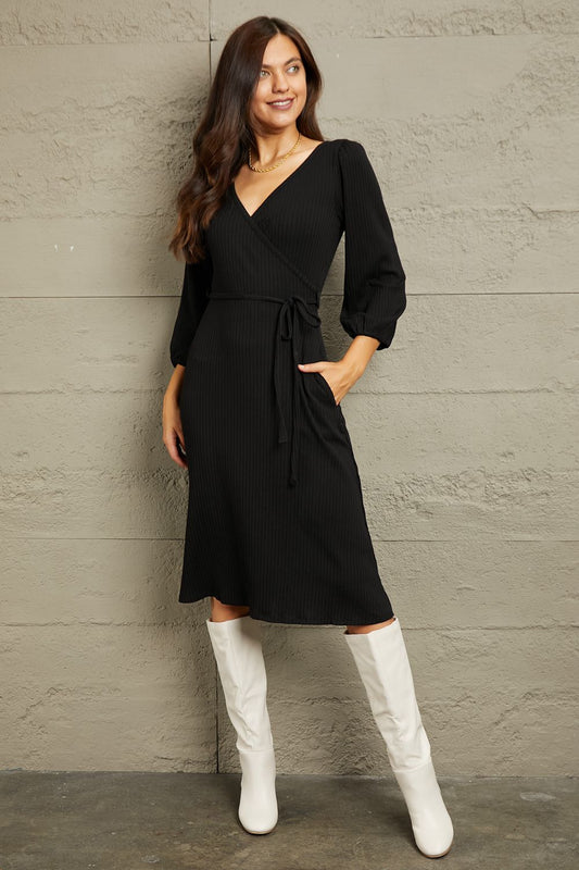 Culture Code Full Size Surplice Flare Ruching Dress - AllIn Computer