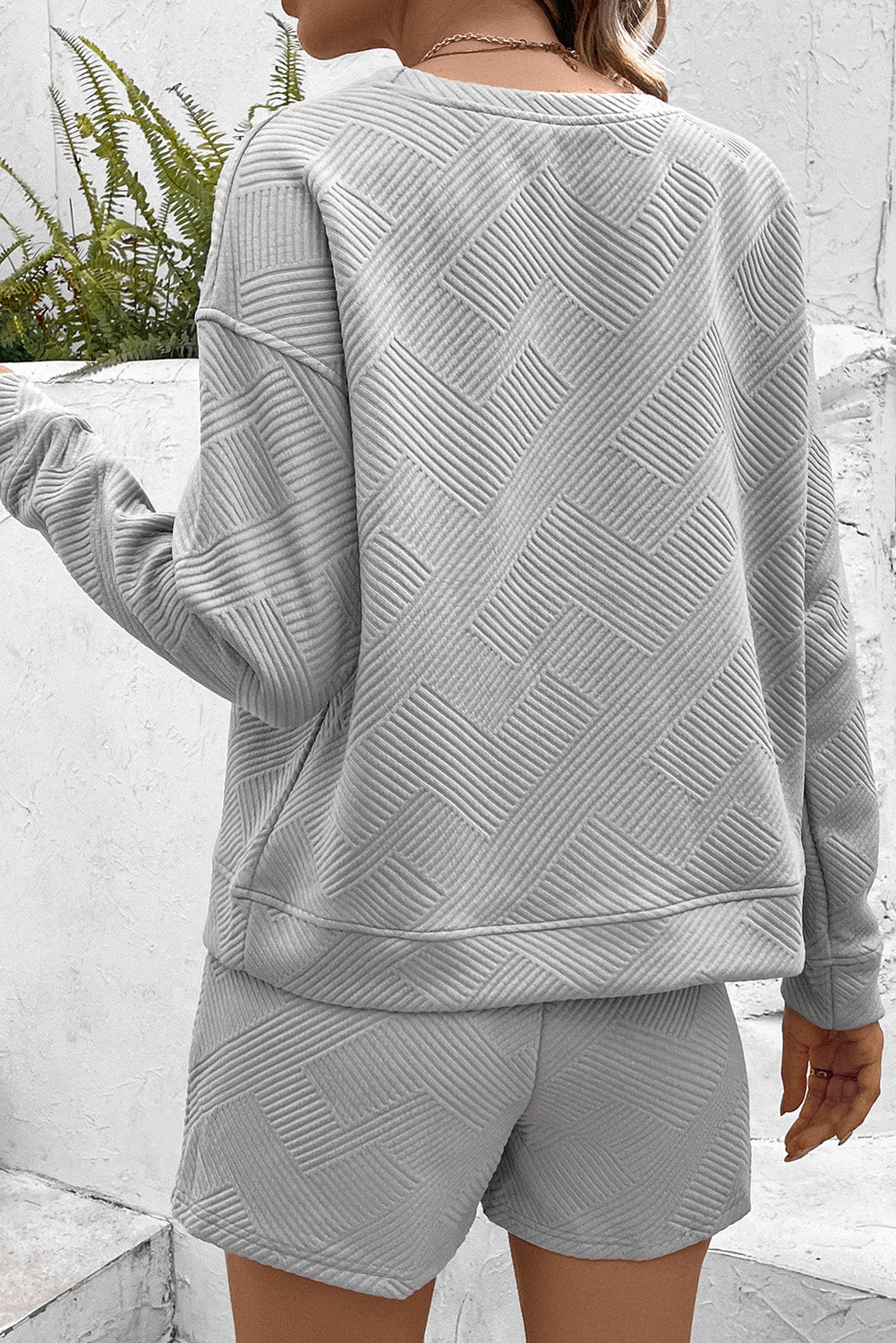 Ribbed Drop Shoulder Sweatshirt and Shorts Set - AllIn Computer